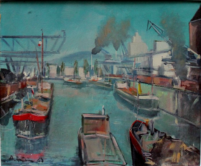 Albert Hans Hürth ( Lothar Albert , 1902 Zittau - 1972 Basel) - Harbour scene