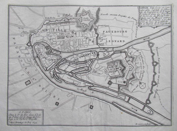 Belgien - Liège - Huy; Nicolas de Fer – Harmanus Van Loon - stampa         Liege, Ville Forte et considerable, Capitale de l’Eveche et Seigneurie de Liege - - 1681-1700