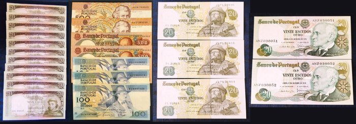 Portugal. - 23 notas - 20 / 100 / 500 Escudos - various dates - Pick  (Ingen mindstepris)