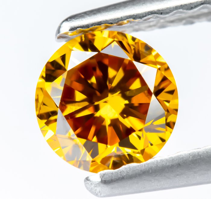 Ingen mindstepris - 1 pcs Diamant  (Naturfarvet)  - 0.41 ct - Rund - Fancy vivid Gullig Orange - SI1 - Gem Report Antwerp (GRA)