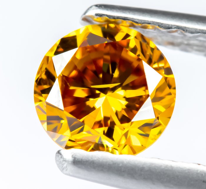 Ingen mindstepris - 1 pcs Diamant  (Naturfarvet)  - 0.41 ct - Rund - Fancy vivid Gullig Orange - SI1 - Gem Report Antwerp (GRA)