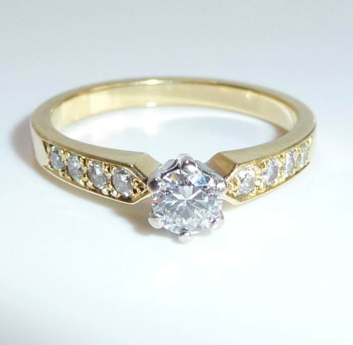 Ring - 14 karat Gulguld -  0.40ct. tw. Diamant (Natur)  - Gr. 53 foranderligt engagement