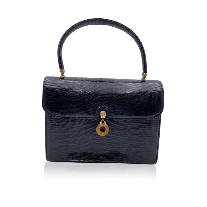 Gucci - Vintage Black Leather Lucite Detail Handbag Satchel - Håndtaske