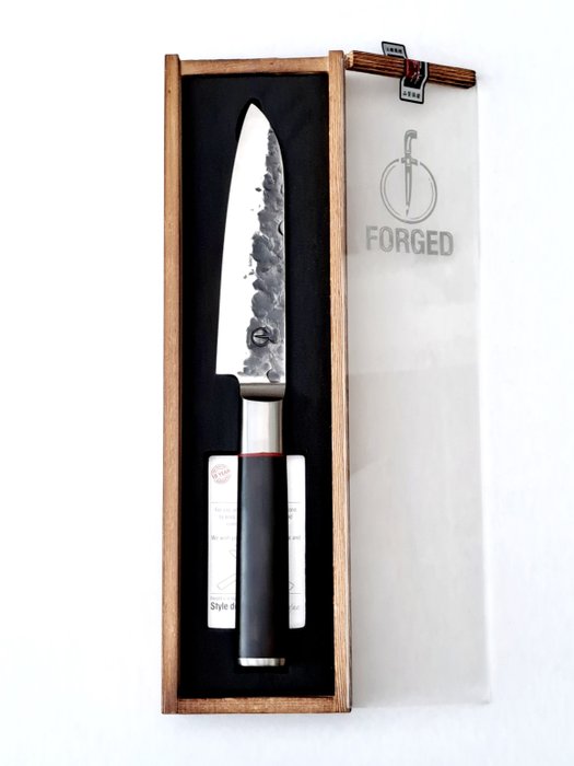 Santoku Knife - 440C Japanese Stainless Steel - Forged and Hammered - Zebra Wood - Køkkenkniv - Rustfrit stål - Japan