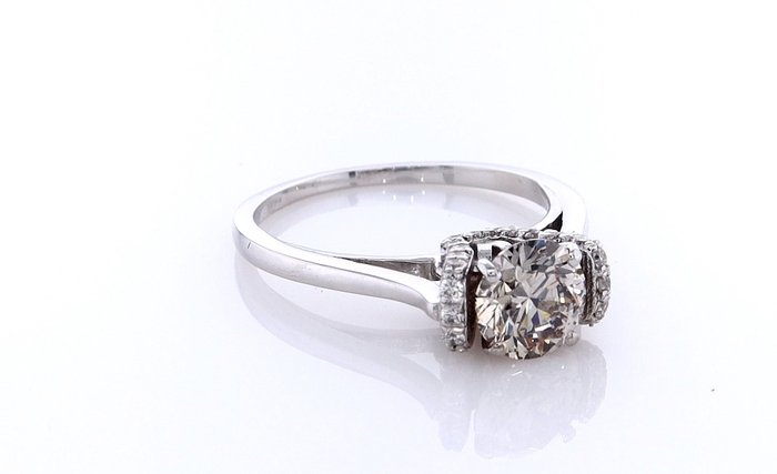 Ring - 14 karat Hvidguld -  1.29ct. tw. Diamant (Naturfarvet) - Diamant