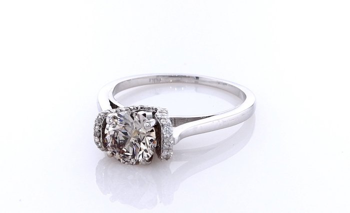 Ring - 14 karat Hvidguld -  1.29ct. tw. Diamant (Naturfarvet) - Diamant