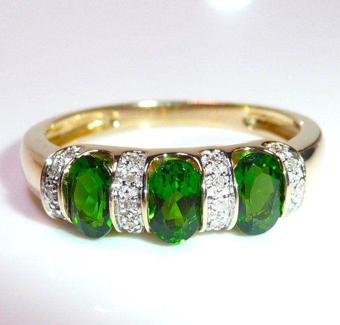 Ring - 14 karat Gulguld -  0.70ct. tw. Diamant (Natur)  - 59 udskiftelig kromdiopside