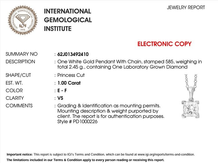 Smykkesæt med 2 dele - 14 karat Hvidguld -  3.00ct. tw. Diamant (Laboratoriedyrket)