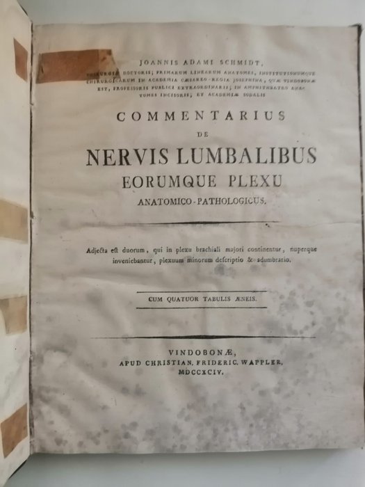 Joannis Adami Schmdt - Commentarius De Nervis Lumbabibus - 1794