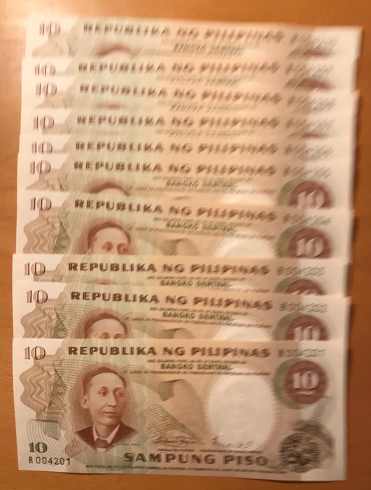 Filippinerne. - 10 x 10, 10, 10, 5, 5 Pesos - various dates (50 banknotes) - Pick 143b, 167, 161b, 149, 136e  (Ingen mindstepris)