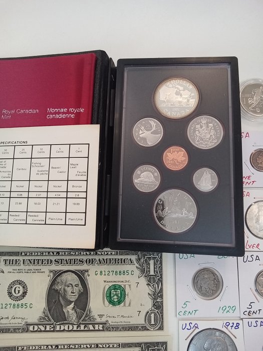 Förenta staterna. United States. A Lot of 117x Coins, mainly USA and some Canadian, much Silver plus 4x USA $1  $2 1854-1960s  (Ingen mindstepris)