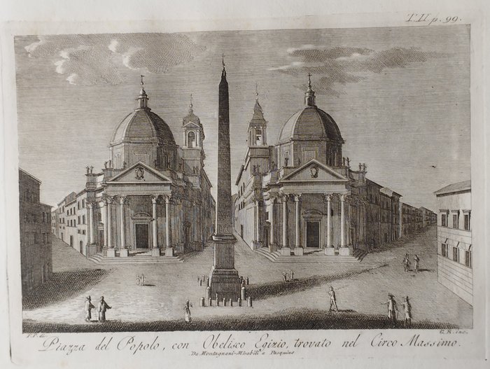 Francesco Piranesi (1758-1810) after - Piazza del Popolo con obelisco trovato nel circo di Caracalla