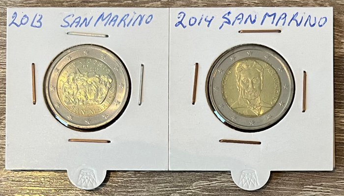 San Marino 2 Euro 2013/2014 "Pinturicchio" + "Giacomo Puccini" (2 stuks)  (Ingen mindstepris)