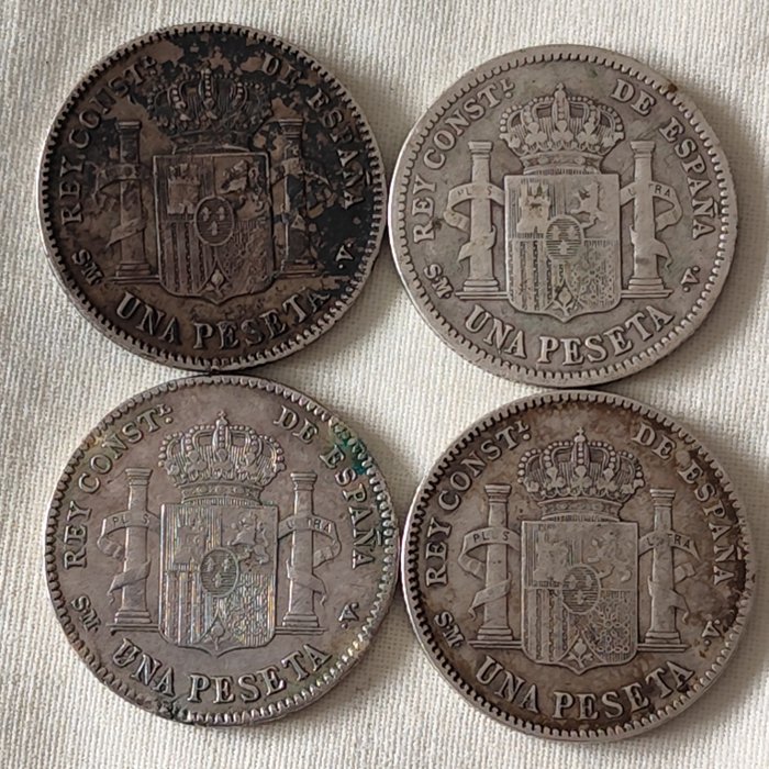 Europa, Spanien og Schweiz. Alfonso XIII (1886-1931). 1 Peseta 1901-1904 1 Franco Suizo 1907-1936  (Ingen mindstepris)