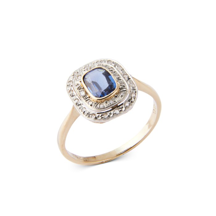 Cocktailring - 18 kraat Gulguld -  1.30ct. tw. Safir - Diamant - Art Deco Ring RS57 Kvinde