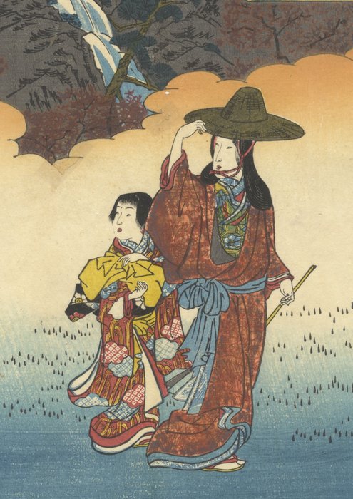 'Harumichi no Tsuraki' From: 'One Hundred Poems by One Hundred Poets' 百人一首之内　三十二　春道列樹 - Kuniyoshi Utagawa (1798-1861) - Japan -  Edo-perioden (1600-1868)