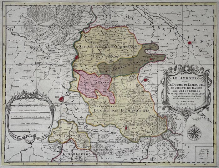 Holland - Sydlimburg, med en del af Belgien; R. en J. Ottens, naar N. Sanson - Le Limbourg ou font Le Duche de Limbourg, le comte de Dalem;, Les Seigneuries de Fauquemont et de - 1701-1720