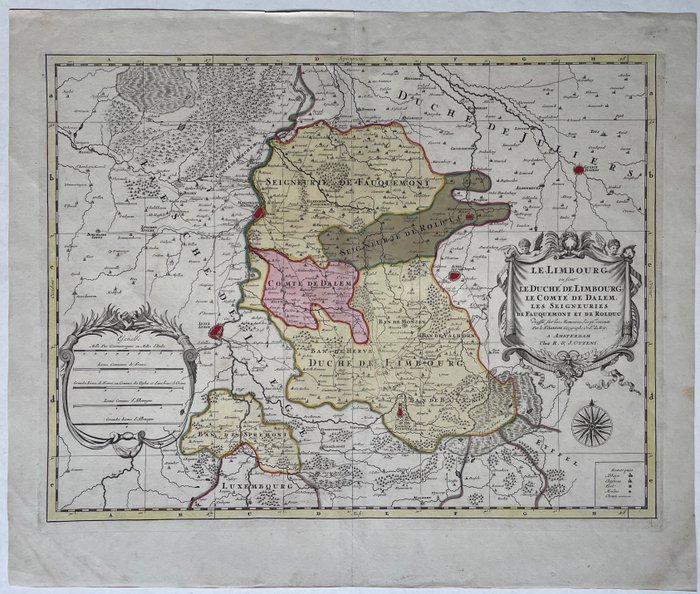 Holland - Sydlimburg, med en del af Belgien; R. en J. Ottens, naar N. Sanson - Le Limbourg ou font Le Duche de Limbourg, le comte de Dalem;, Les Seigneuries de Fauquemont et de - 1701-1720