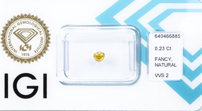 Ingen mindstepris - 1 pcs Diamant  (Naturfarvet)  - 0.23 ct - Hjerte - Fancy intense Orange nuance Gul - VVS2 - International Gemological Institute (IGI)