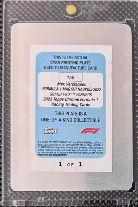 2023 Topps Chrome F1 Max Verstappen #156 Cyan 1/1 Printing Plate - 1 Card - Næsten så god som ny (NM)