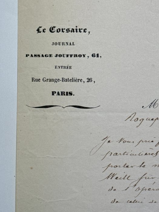 Charles Virmaître (1835-1903)historien, lexicographe et journaliste français. - 4 Lettres autographe signé aux l'Opera/Paris sur papier du Journale "Le Corsaire" - 1850