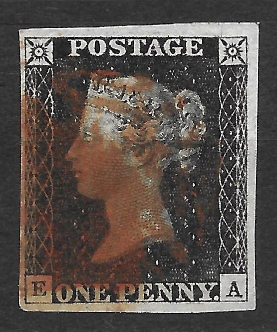 Storbritannien 1840 - One Penny sort, plade 6 med vandmærkebogstaver. Meget sjælden, i fremragende stand. Dr. certifikat - Stanly Gibbons n.2