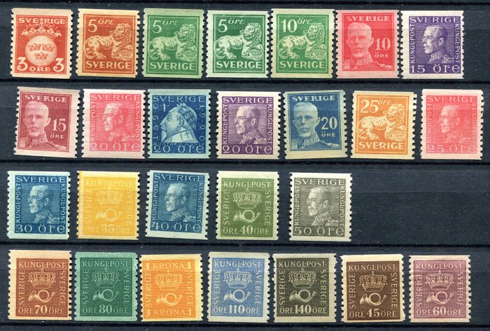 Sverige 1920/1924 - Udvalg semi-klassikere med farvevarianter - Between Yvert 122 and 147