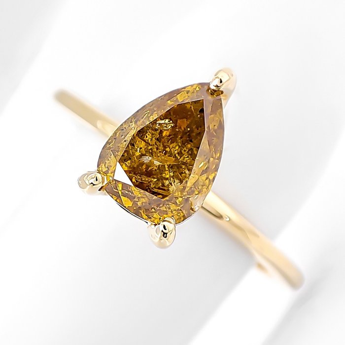 Ring - 14 karat Gulguld -  1.69ct. tw. Gul Diamant (Naturfarvet)