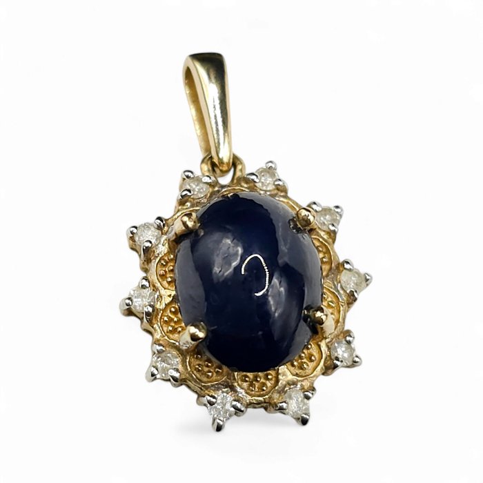 Ingen mindstepris - Vedhæng - 9 kt. Gulguld -  3.10ct. tw. Safir - Diamant - Bryllup Brude Drop