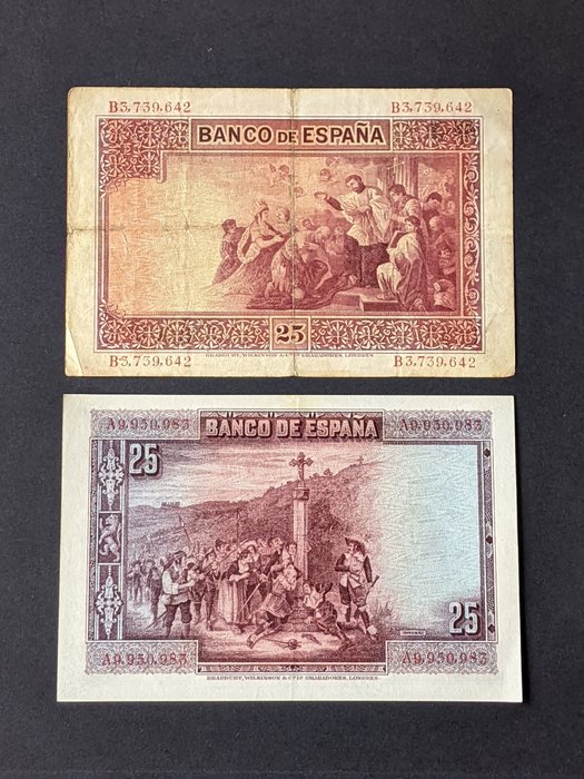 Spanien. - 6 x 25 pesetas - various dates - EDIFIL: 325a - 353 - 358 - 436a - 450a - 467a  (Ingen mindstepris)