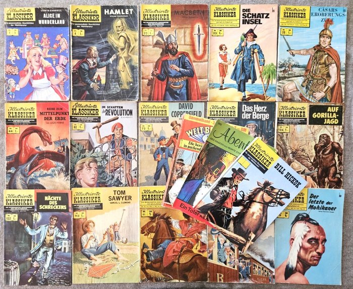 20 Comics: Illustrierte Klassiker, Welt-Bestseller, Graf von Monte Christo (Erstauflagen) - Alice im Wunderland, Hamlet, Macbeth, Schatzinsel, Cäsar, Jules Verne etc. - 20 Comic collection - Første udgave - 1956/1982