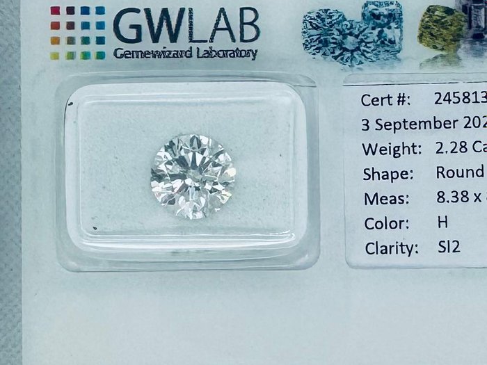 1 pcs Diamant  (Natur)  - 2.28 ct - Rund - H - SI2 - Gemewizard Gemological Laboratory (GWLab)