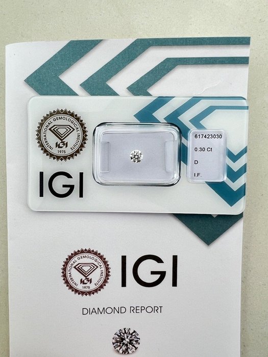 1 pcs Diamant  (Natur)  - 0.30 ct - Rund - D (farveløs) - IF - International Gemological Institute (IGI)