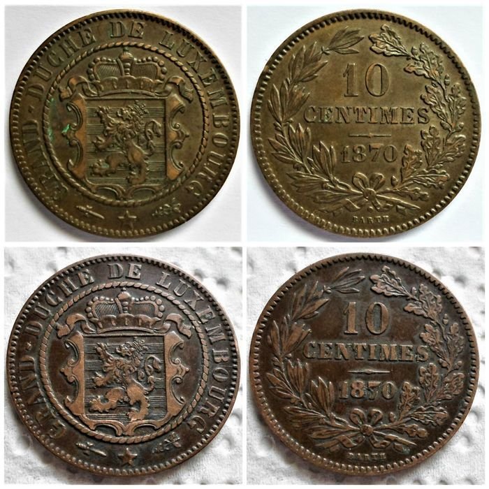 Luxembourg. 10 Centimes 1870 met en zonder dot boven BARTH - KONINKRIJK DER NEDERLANDEN - Willem III 1849–1890  (Ingen mindstepris)