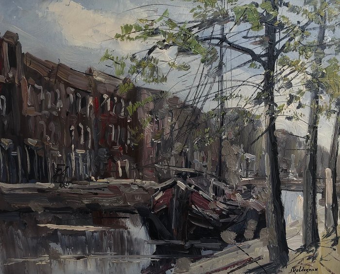 Jan Kelderman (1914-1990) - Boot in Amsterdamse Gracht