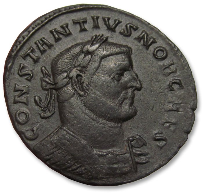 Romarriket Constantius I Chlorus as Caesar Follis Lugdunum (Lyon) mint circa 296-297 AD - mintmark PL - large 27 mm coin