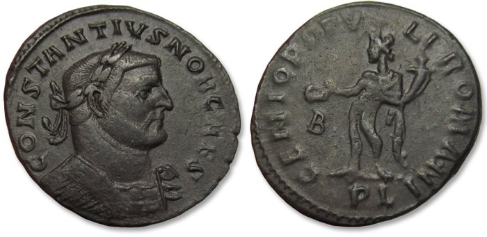 Romarriket Constantius I Chlorus as Caesar Follis Lugdunum (Lyon) mint circa 296-297 AD - mintmark PL - large 27 mm coin