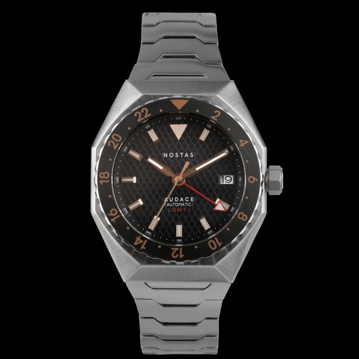 NOSTAS - - Audace GMT 20ATM DIVER CASSA E BRACCIALE  ACCIAIO QUADRANTE NERO E ROSEGOLD  VETRO ZAFFIRO - Unisex - 2011-nu