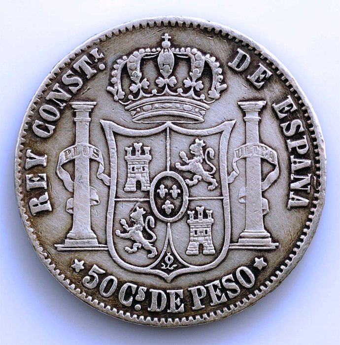 Spanien. Alfonso XII. 50 Centavos de Peso 1884 Manila - RARA