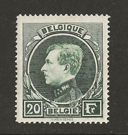 Belgien 1930 - 20F Grågrøn Albert I type Montenez - Mechelen print (t 14x14½) - OBP/COB 290A