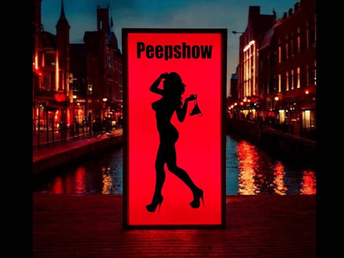 Lysskilt - Amsterdam Red Light District Peepshow oplyst skilt - Plast, Stål