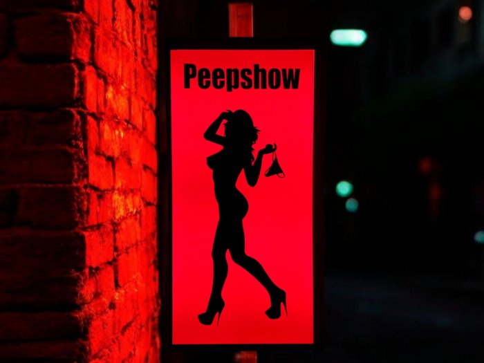 Lysskilt - Amsterdam Red Light District Peepshow oplyst skilt - Plast, Stål