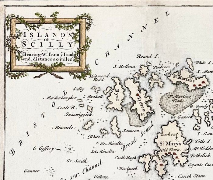 Storbritannien - Scillyøerne; Th. Kitchin / R. Baldwin - Islands of Scilly / Bearing W. from ye Land / end, distance 30 miles. - 1781-1800