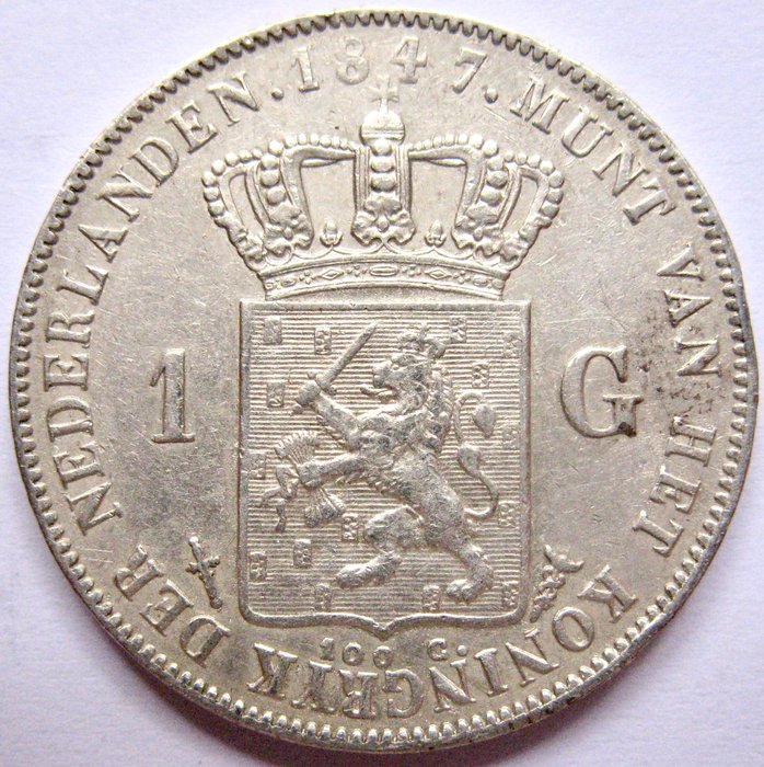 Holland. Willem II. 1 Gulden 1847  (Ingen mindstepris)