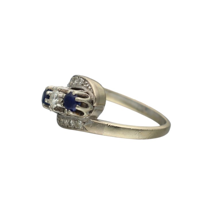 Ring - 14 karat Hvidguld Diamant (Natur)  - Safir