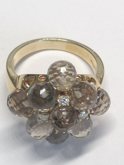 Ring - 18 kraat Gulguld -  5.11ct. tw. Kvarts - Diamant