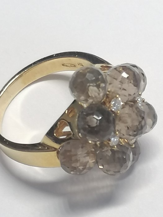 Ring - 18 kraat Gulguld -  5.11ct. tw. Kvarts - Diamant