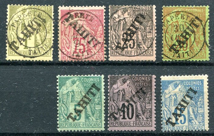 Tahiti 1893 - Sæt med klassiske værdier - Yvert 10, 11, 12, 13, 15, 17, 18,