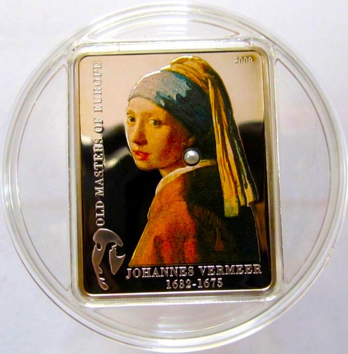 Cook-øerne. 5 Dollars 2009 "Johannes Vermeer - Girl with a Pearl Earring (1665)" Proof  (Ingen mindstepris)