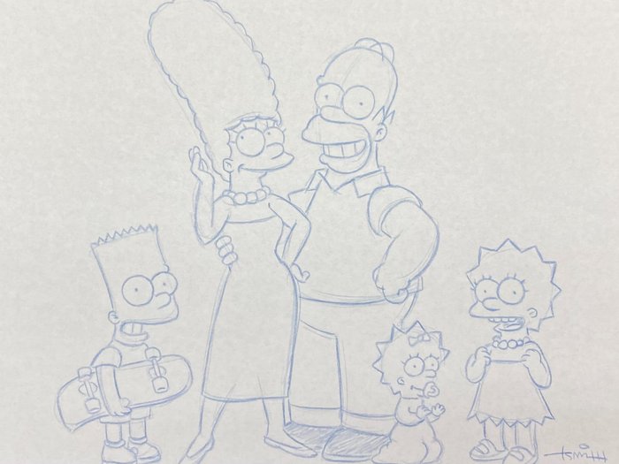 The Simpsons - 1 Koncepttegning af familien lavet af Todd Aaron Smith (certificeret)